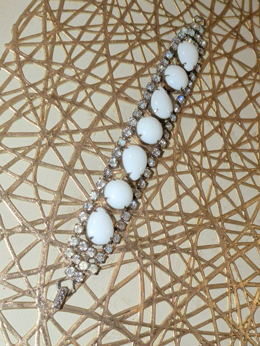 White Crystal Statement Bracelet - Women's Accessories 7.5" Long